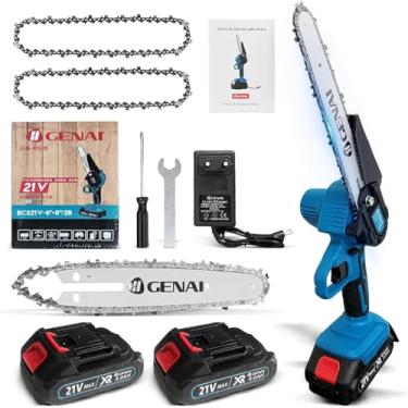 Imagem de Motoserra Portatil a Bateria, Mini Motosserra 21V Brushless Motosserra Elétrica Portátil 6+8 Polegadas, Serra Elétrica sem Fio com 2 Baterias para Poda de Árvores