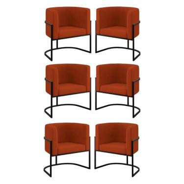 Imagem de Kit 06 Poltronas Lua Sala Decorativa Base De Ferro Black Terracota