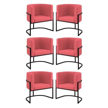Imagem de Kit 06 Poltronas Lua Sala Decorativa Base De Ferro Black Rosa