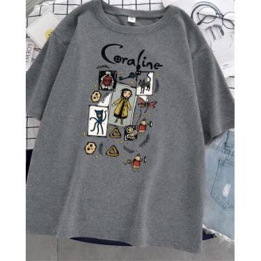 Imagem de Camiseta Coraline Aesthetic Unissex - Sneko Store, Cinza mescla poliés