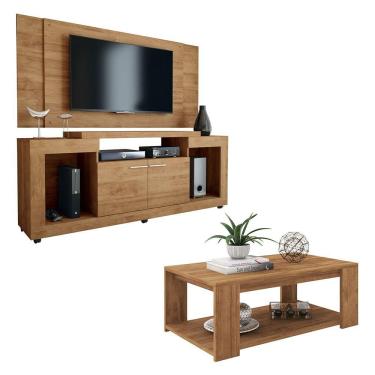 Imagem de Conjunto Sala De Estar Rack Painel Mesa Movie Marrom Caemmun