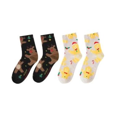 Imagem de Meias De Natal Femininas Divertidas E Fofas Com Boneco De Neve, Pacote