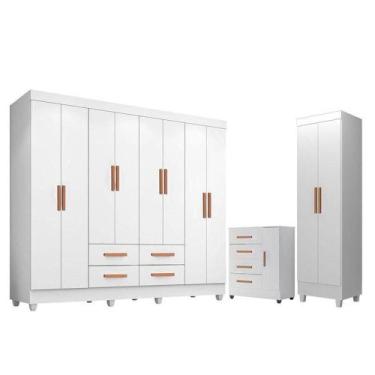 Imagem de Guarda Roupa Casal Porto 8 Portas Cômoda 4 Gavetas 1 Porta Armário Mul