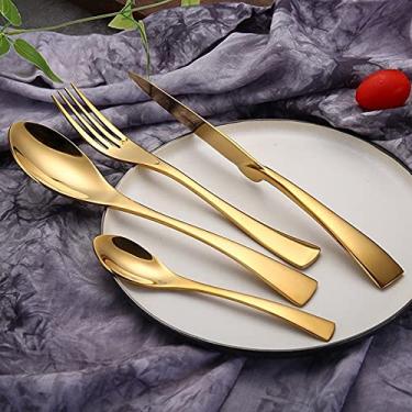Imagem de Conjunto de talheres, 4 pçs/set tableware preto Goldware de ouro conjunto de aço inoxidável chafo facas garfo colher talheres de prata presente de talheres de Natal (Color : 24pcs 6 set Black)