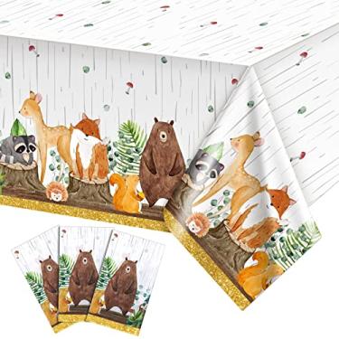 Imagem de Dianelhall 3 toalhas de mesa de floresta, animais da floresta, decorações de chá de bebê, animais da floresta, toalhas de mesa para chá de bebê (menino)