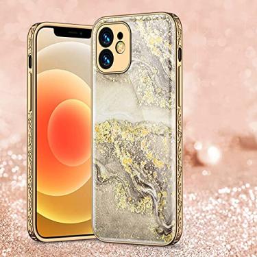 Imagem de Para iPhone 13 12 11 Pro Max Case Textura Floral 3D Pára-choque Lente de proteção total Câmera Capa de vidro temperado, ouro cinza, Para iPhone 13 Pro