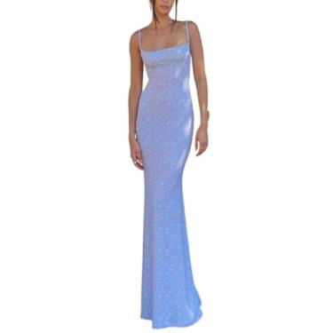 Imagem de Camisa Feminina Ditsy Floral Print Mermaid Hem Cami Dress (Color : Blue, Size : CH)