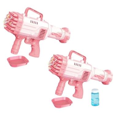 Imagem de KIT 2 Lança Bolhas DE Sabão Pistola Bazuka ARMA De Brinquedo A Pilha FAZER BOLHAS AUTOMÁTICA SOPRO 34 FUROS AUTO VOLUME DE BOLHAS ELETRICA BOLINHA MAQUINA ARMINHA (ROSA)