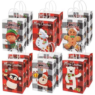 Imagem de Aviski 12 peças de sacos de , 6 sacos de estilos variados, sacos de papel kraft de Natal com alças, sacos de com estampas de Natal para embrulho de presente de
