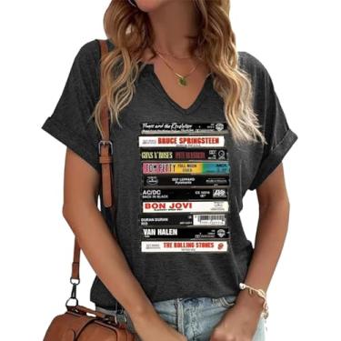 Imagem de Camiseta feminina de banda de rock vintage para mulheres, camisetas musicais, casuais, sexy, entalhadas, gola V, música country, camisetas de manga curta.., 47-cinza escuro, GG