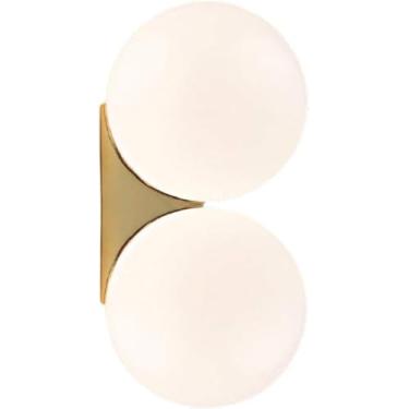 Imagem de luminária de parede moderna luminária de parede com bola de vidro de 11,9 '' 2 luzes de cor dourada para faróis de quarto cabeceira sala de estar banheiro arandela de parede, ouro duplo