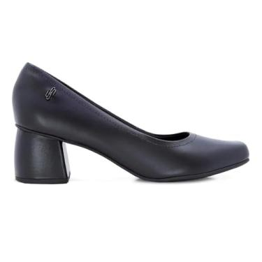 Imagem de Scarpin Usaflex Feminino Salto Bloco Couro Ac2522 - Preto e Preto - 34