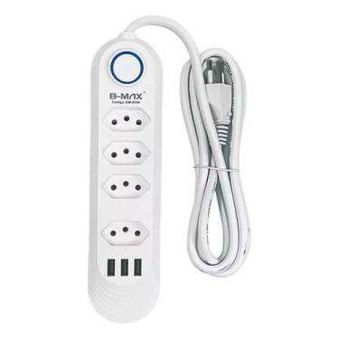 Imagem de Regua Eletrica Com Usbs Inteligentes - 3 Tomadas 4 Usb - Rhos
