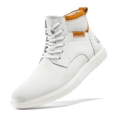 Imagem de FLYLAND Bota masculina moderna Chukka com cadarço de couro no tornozelo, feita à mão, leve, antiderrapante, Branco, 45