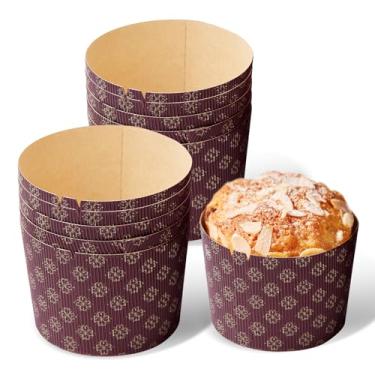 Imagem de ROCKSHEAT Copos de papel panetone de 12,7 cm, pacote com 10 copos descartáveis de pão de Páscoa resistentes ao calor, copos de papel grandes, moldes Kulich para assar (marrom)