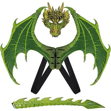 Imagem de Halloween Dragon Costume Wing Dinosaur Tail Mask Dragon Cosplay Dinosaur Costume Set for Kids Children (Green)