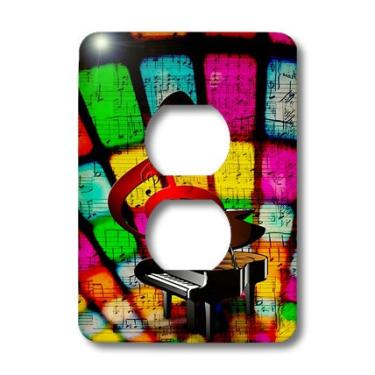 Imagem de 3dRose lsp_181088_6 Imagem de piano preto com fundo neon Note e capa de interruptor de luz grande vermelha