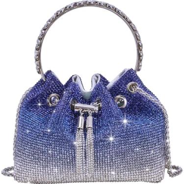 Imagem de TOPALL Bolsa para noite com strass com strass brilhante, prata, bolsa clutch para mulheres, festa, clube, casamento, formatura, Azul dégradé, Large