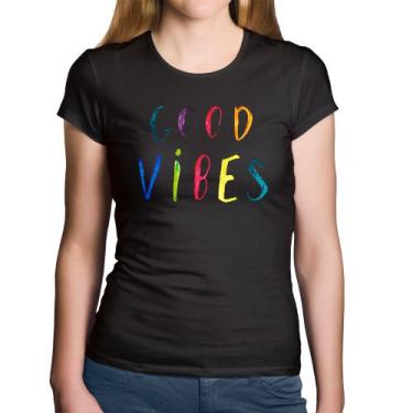 Imagem de Baby Look Algodão Good Vibes Cores - Foca na Moda, Preto, GG