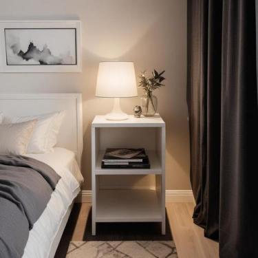 Imagem de Mesa de Cabeceira Branca 49x30x25 cm - Ideal para Quarto Moderno e Org