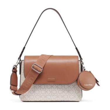 Imagem de Calvin Klein Bolsa de ombro feminina Millie 2 em 1 com aba e transversal, baunilha/cáqui/caramelo, One Size