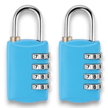 Imagem de Kit dois cadeado senha quatro digitos combinacao numérica segredo para segurança mala armário estojo mochila, sem chaves (AZUL)