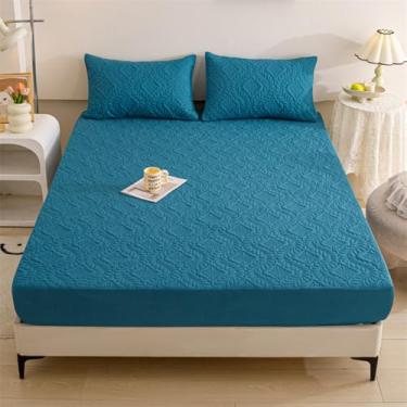 Imagem de Capa de colchão acolchoada à prova d'água, leve, respirável, protetor de colchão, macio, silencioso, com bolso profundo, cobertura de colchão de tamanho casal - Azul|Queen: 150 x 200 cm (1 peça)