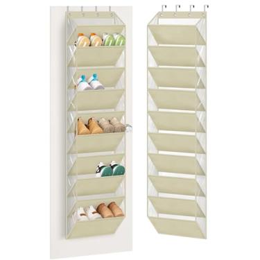 Imagem de AOODA Organizador de sapatos transparente sobre a porta de 10 níveis, bolsos profundos, grande suporte para porta de armário, serve para 20 pares de suportes de sapatos para tênis, botas (bege