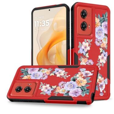 Imagem de Govmeie Capa de camada dupla com design de flores florais fofas para Moto G Stylus 5G 2024 - Capa rígida de policarbonato híbrido à prova de choque com listras laterais antiderrapantes e proteção