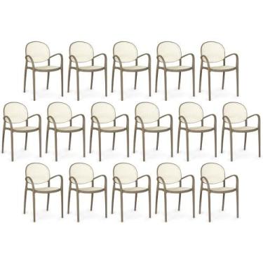 Imagem de Kit 16 Cadeiras de Jantar Roma Com Braço para Sala e Cozinha - Branco/