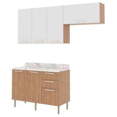 Imagem de Cozinha Modulada 4 Pecas 200 cm MDP Freijo Branco Marmore Branco Tecno