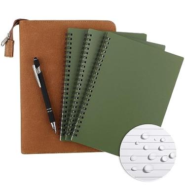 Imagem de Kit de caderno espiral lateral à prova de intempéries, à prova d'água, capa de tecido, 14,5 x 21 cm, caderno verde e caneta à prova de intempéries para gravação de atividades ao ar livre