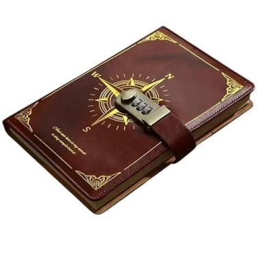 Imagem de Diário Estampa Bússola com Cadeado Numérico | 200 Folhas Pautadas, Capa em PU, Porta-Caneta Integrado. (Marrom)