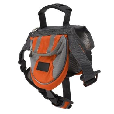 Imagem de Bolsa de sela de mochila para cães com faixa refletiva de grande capacidade de cão de cão de cães sela para camping viajar caminhada oxford ploth m tamanho 18 28kg (Laranja)