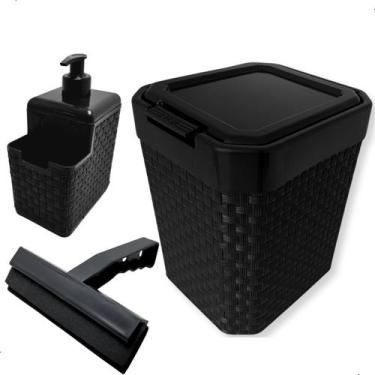 Imagem de Kit 3pçs Pia Lixeira 5 Litros Porta Detergente Esponja Rodo - Arqplast