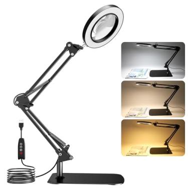 Imagem de BEBANG Lupa Com Luz E Suporte, Ampliação De 10X, 3 Modos Cor, 10 Lupas Mesa Continuamente Ajustáveis, Adequadas Para Trabalho Perto, Joias, Leitura, Artesanato Hobbies