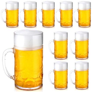 Imagem de Suclain 10 peças de canecas de cerveja de plástico transparente com alças, copos grandes e reutilizáveis de 10 ml, canecas de café clássicas de plástico para cerveja, uísque, suco, café, chá e