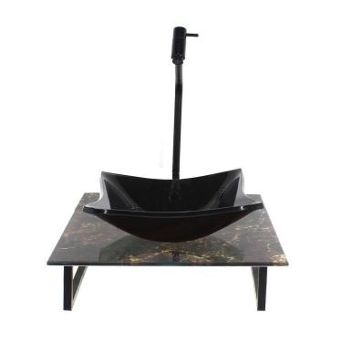 Imagem de Kit Cuba Vidro Quadrada 10Mm Tampo Vidro 40Cm X 40Cm Mármore