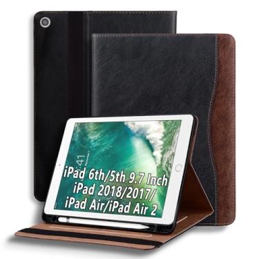 Imagem de TIPOYOROOS Capa para iPad 6ª/5ª geração, iPad de 9,7 polegadas, iPad 2018/2017/iPad Air/iPad Air 2, capa inteligente com bolso e suporte para lápis, Apple iPad 9.7 Business PU com compartimento para
