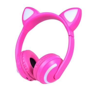 Imagem de Fone De Ouvido Bluetooth Orelha De Gato Com Led Headfone ROSA - Markel