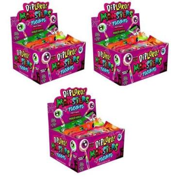 Imagem de Pirulito Fluorescente Monsters Sabores Diversos 90 Unidades - Danilla 