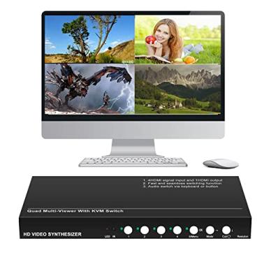 Imagem de RIJER Comutador Hdmi Kvm Multivisualizador, Comutação Contínua De 4 Saídas Em 1, Áudio, Suporte Para Teclas Atalho E Hot Plug Painel, Mouse Simultâneo Passagem Por Canal, Tela Preta Rápida Sem Atras