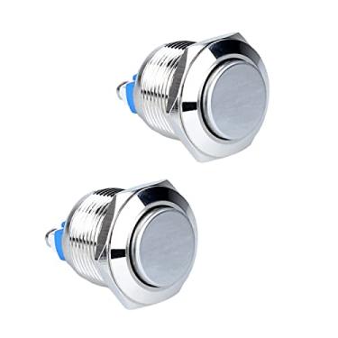 Imagem de DMWD Pacote com 2 interruptores de botão de pressão de cabeça redonda momentânea de metal à prova d'água de 19 mm de altura, terminais de parafuso de furo de montagem de 19 mm 250V 5A 1NO