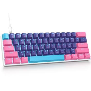 Imagem de Fogruaden Teclado para jogos 60%, teclado para jogos de 61 teclas, retroiluminação RGB, teclado com fio ultracompacto 60% para jogadores Win/Mac PC, fácil de carregar em viagem (interruptor roxo