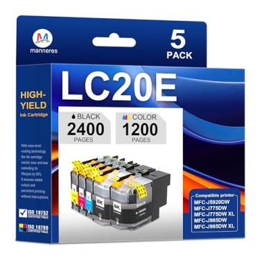 Imagem de Cartuchos de tinta LC20E pacote com 5 cartuchos de tinta de substituição para Brother LC-20E LC20EXXL com impressora MFC-J985DW MFC-J5920DW MFC-J775DW (2 pretos, 1ciano, 1 magenta 1 amarelo)