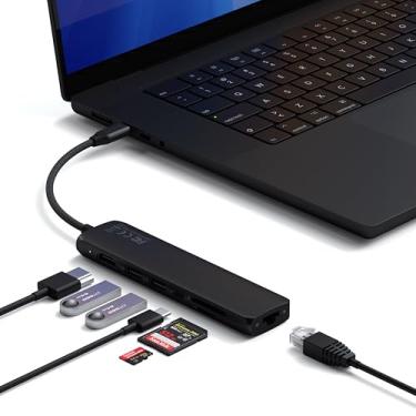 Imagem de Adaptador Satechi USB-C Slim Multiport 7-em-1 com Ethernet – HDMI 4K/60Hz, PD 100W, 2x USB-A 3.2 Gen 2, Leitor SD & microSD, Gabinete em Alumínio (Preto)