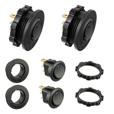 Imagem de HUAREW Interruptor De Balancim Redondo Com Carcaça 12 Volts, Led Azul, Kcd1, 20A, 12V Dc, Liga/Desliga 3 Pinos, Para Caminhão Automotivo, (2 Peças)