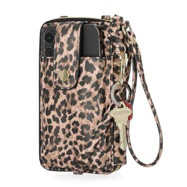 Imagem de Mundi Jacqui Carteira tiracolo feminina RFID, bolsa de viagem pequena de couro vegano com suporte para telefone, organizador compacto com compartimentos para cartões e alça ajustável, Feline Good
