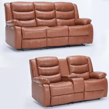 Imagem de Conjunto Sofás 2 e 3 Lugares Elétricas Sala de Cinema Hollywood com Massagem Aquecimento Entrada USB/USB-C PU Caramelo G94 - Gran Belo