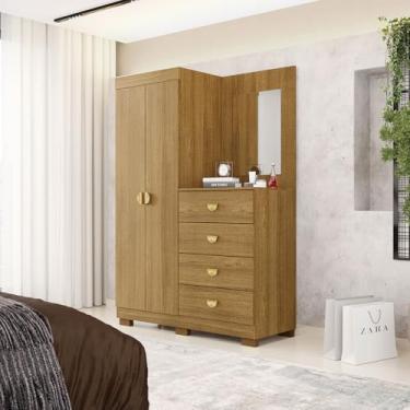Imagem de Cômoda Roupeiro Allure 4 Gavetas 1 Espelho 2 Portas com Prateleiras Nature G98 - Gran Belo